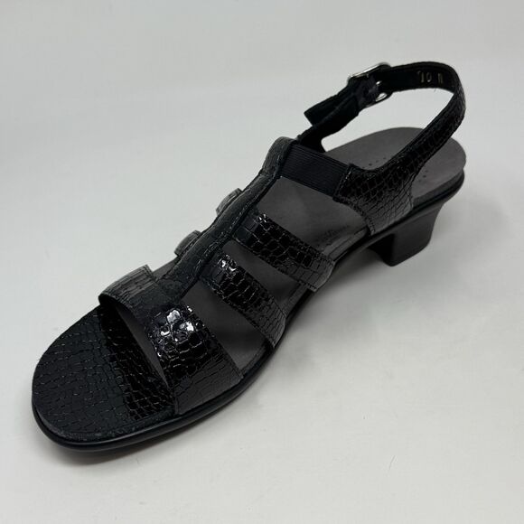 SAS Allegro Sandals Womens 10 N Narrow Black Leather Croc Print Pump Strappy - Picture 8 of 15